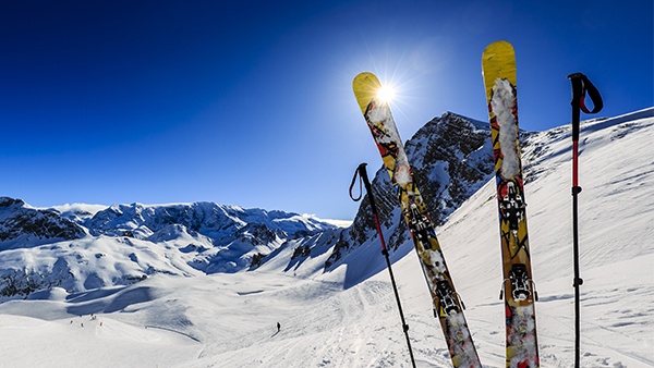 Set of skis stuck in snow