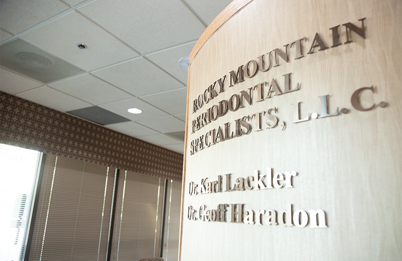 Rocky Mountain Periodontal Specialists sign outside of periodontal office door